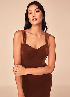 Azazie Lanessa Bridesmaid Dresses Terracotta Mermaid V-Neck Keyhole Back Velvet Dress image3