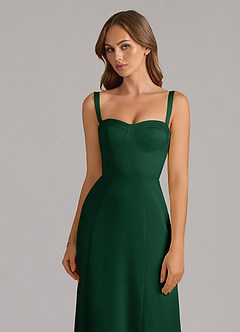 Azazie Amaris Bridesmaid Dresses Dark Green A-Line Corset Stretch Satin Dress image5