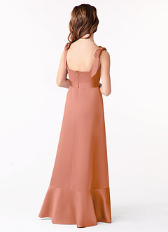 Azazie Barbara Junior A-Linie Schleifen Matte Satin Kleid Mai Tai image3