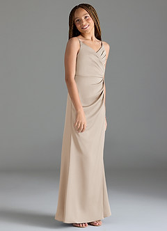 Azazie Maci Junior White Alabaster Mermaid Pleated Stretch Satin Dress image4