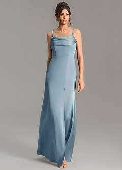 Azazie Egypt At-home Try On Dresses Dusty Blue Mermaid Sweetheart Neckline Stretch Satin Dress image3