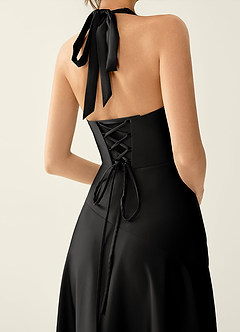 Titania Black Satin Halter Ruffled Vacation Dress image5