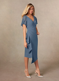 Azazie Eloise Mother of the Bride Dresses Twilight Sheath Pleated Stretch Crepe Dress image5