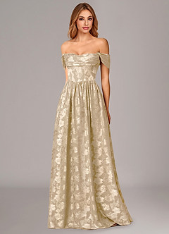 Azazie Hazel Bridesmaid Dresses Champagne A-Line Corset Floral Burnout Dress image3