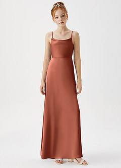 Azazie Shale Junior Clay A-Line Stretch Satin Dress image5