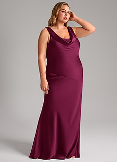 Azazie Rylina Bridesmaid Dresses Red Plum Mermaid Stretch Satin Dress image10