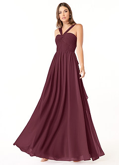 Azazie Dionne Bridesmaid Dresses Cabernet A-Line Corset Chiffon Dress image4