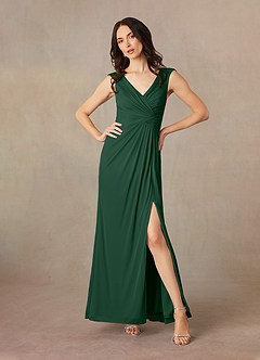 Azazie Andi Abiti per la Madre della Sposa Abito A-Line in Maglia Plissettato Verde Scuro image1