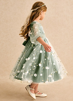 Azazie Elowen Flower Girl Dresses Olive A-Line Sweetheart Neckline Lace Dress image6