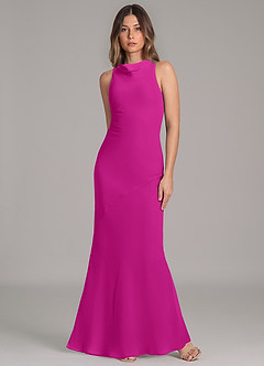 Azazie Allettie Vestidos de damas de honor Vestido de Fucsia de Gasa de Corte Sirena image4