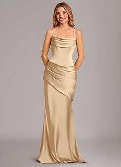 Azazie Pelagia Bridesmaid Dresses Champagne Mermaid Corset Stretch Satin Convertible Dress image6