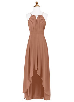 Azazie Oaklynn Junior Robe Trapèze en Mousseline de soie Plissée Bronze image6
