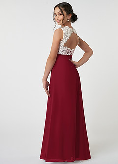 Azazie Rana Junior Robe Trapèze en Mousseline de soie Dentelle Bourgogne image4
