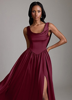Azazie Novi Bridesmaid Dresses Mulberry A-Line with Pockets Stretch Satin Dress image3