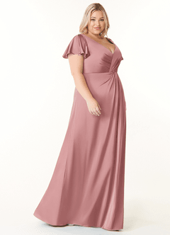 Azazie Soren Bridesmaid Dresses Dusty Rose A-Line Pleated Stretch Satin Dress image10
