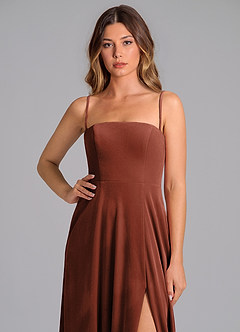 Azazie Wren Jurken voor bruidsmeisjes Jurk van flueel met A-Lijn Strapless Terracotta image2