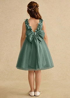 Azazie Lona Abiti da Ragazza di Fiori Abito A-Line in Raso Opaco Fiocco Eucalipto Eucalipto image2