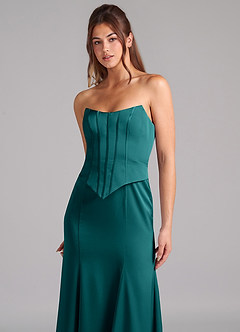 Azazie Ximena Bridesmaid Dresses Peacock Mermaid Corset Stretch Satin Convertible Dress image8