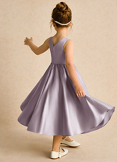 Azazie Hermia Blumenmädchenkleider A-Linie ärmellos Matte Satin Kleid Dämmerung image5