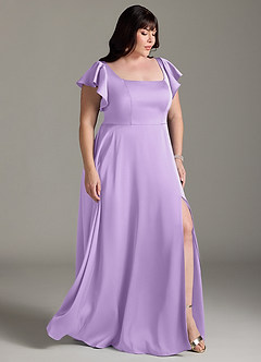 Azazie Bondi Bridesmaid Dresses Lilac A-Line Bow Stretch Satin Dress image10