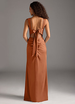 Azazie Jesaphine Bridesmaid Dresses Copper Sheath Bow Stretch Satin Dress image5