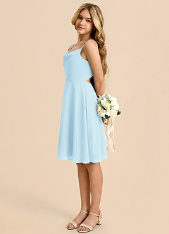 Azazie Shale Vestido de Azul Cielo de Gasa de Corte en A con Lazo image1