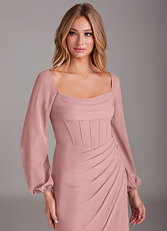 Azazie Charissa Bridesmaid Dresses Dusty Rose Sheath Long Sleeve Chiffon Dress image7