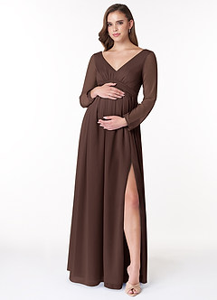 Azazie Teton Final Sale A-Line Long Sleeve Chiffon Floor-Length Dress image1