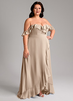 Azazie Lyra Bridesmaid Dresses Taupe A-Line Chiffon Convertible Dress image13