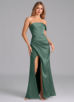 Azazie Lisbeth Bridesmaid Dresses Eucalyptus Mermaid Off the Shoulder Stretch Satin Convertible Dress image4