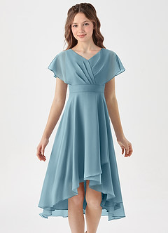 Azazie Graciela Junior Moody Blue A-Line Pleated Chiffon Dress image3