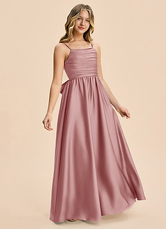 Azazie Kai Junior Vestido Rosa Polvorienta de Satén Elástico de Corte en A con Plisado image4
