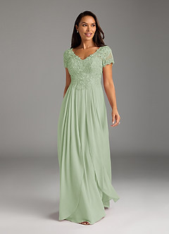 Azazie Dunja Mère de la mariée Robes Robe Trapèze en Mousseline de soie Col V en dentelle Vert Sauge image5