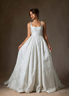Azazie Ruby Wedding Dresses Diamond White Ball-Gown with Pockets Floral Jacquard Dress image6