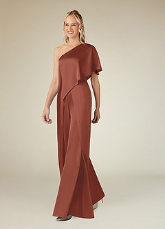 Azazie Hagretta Mother of the Bride Dresses Auburn Jumpsuit/Pantsuit Stretch Satin Dress image4
