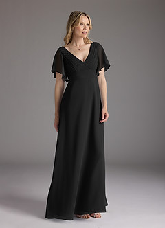 Azazie Alessa Kleider für die Brautmutter A-Linie V-Hals Gefaltet Chiffon Kleid Schwarz image1