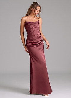 Azazie Lucille Bridesmaid Dresses Merlot Mermaid Strapless Stretch Satin Convertible Dress image5