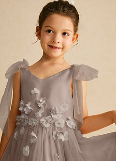 Azazie Minia Flower Girl Dresses Taupe A-Line Bow Matte Satin Dress image4