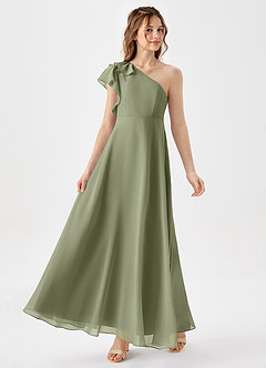 Azazie Arabella Junior Pistachio A-Line Ruched Chiffon Dress image4