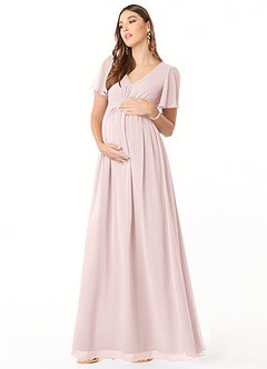 Azazie Verna Maternity Bridesmaid Dresses A-Line V-Neck Ruched Chiffon Floor-Length Dress image3