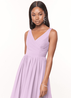 Azazie Keyla Bridesmaid Dresses Frosted Lilac A-Line V-Neck Pleated Chiffon Dress image5