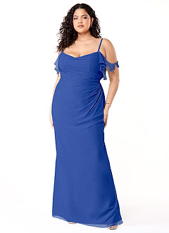Azazie Emeralda Vestidos de damas de honor Vestido de Azul Real de Gasa de Recto con Vestidos sin tirantes image7
