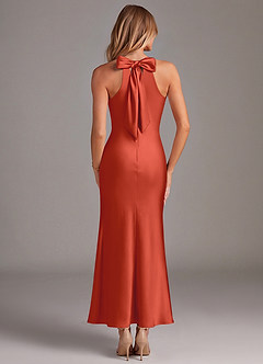 Azazie Doretta Bridesmaid Dresses Rust Mermaid Pleated Stretch Satin Dress image6