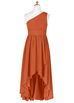 Azazie Mathilda Junior Robe Trapèze en Mousseline de soie Plissée Orange Brûlée image6