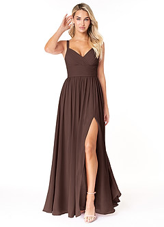 Azazie Chanel At-home Try On Dresses Black A-Line Pleated Chiffon Dress image1