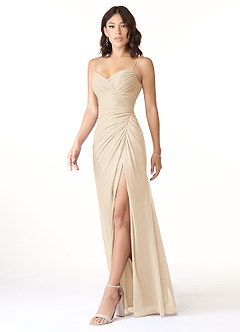 Azazie Reneya Bridesmaid Dresses Champagne Mermaid Bow Mesh Dress image3
