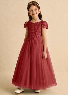 Azazie Puff Flower Girl Dresses Rust Ball-Gown Lace Tulle Dress image5