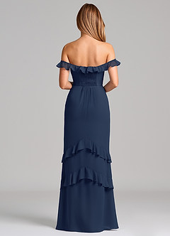 Azazie Marilynn Final Sale Dark Navy Mermaid Off the Shoulder Chiffon Dress image2