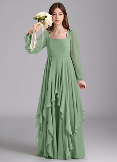 Azazie Clara Junior Abito A-Line in Chiffon Blusa Matcha image3