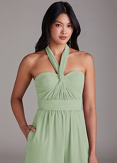 Azazie Lamara Bridesmaid Dresses Dusty Sage Off the Shoulder Chiffon Convertible Jumpsuit image9